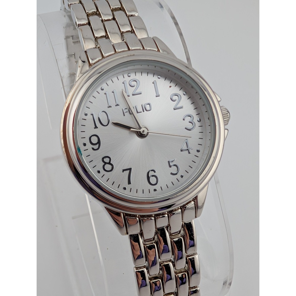 Folio‎ Watch Women 28mm Silver Case 7.5" Band- New Battery